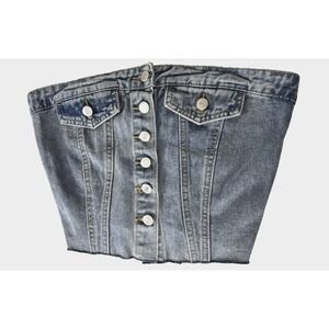 Denim Corset Large Top Strapless Button Front Cowgirl Coastal Western Rodeocore